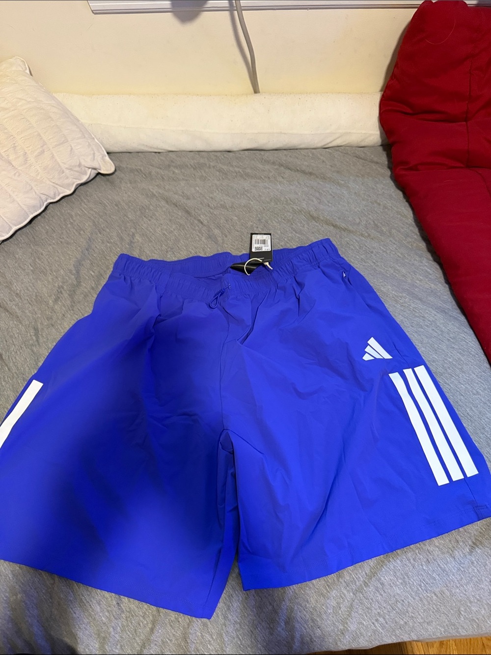 adidas Men’s Royal Blue Athletic Shorts with White Stripes